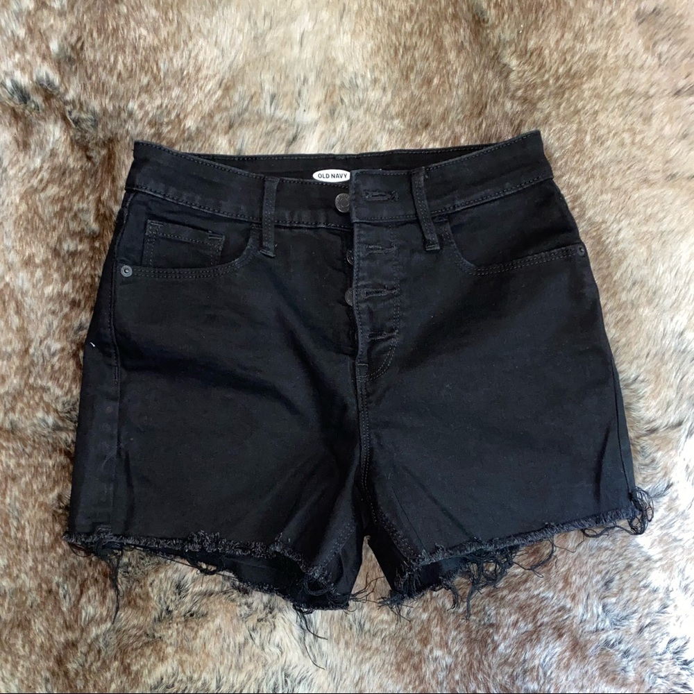 Black cutoff denim shorts